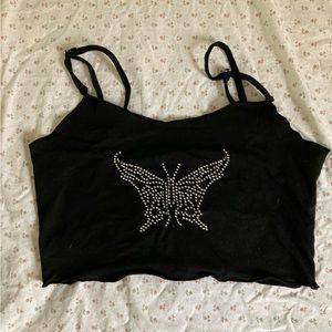 black rhinestone butterfly detail tank top